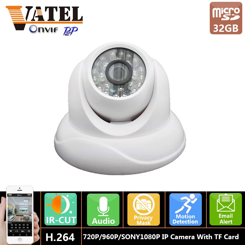 VATEL Audio IP Camera Dome 32GB sd card storage Network security Camera protection system P2P Indoor Security 24IR Night Vision