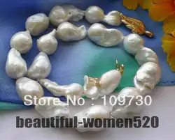 Ювелирные изделия 00675 большой 17 "28 мм белый БАРОККО Кеши REBORN жемчужное ожерелье
