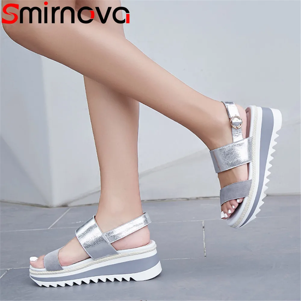 

Smirnova casual comfortable summer new shoes woman buckle platform wedges shoes sandals women suede leather shoes