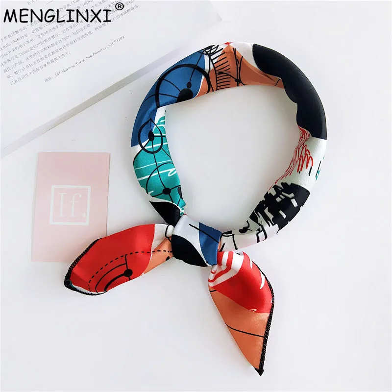 

Women Scarf Summer Fashion Neckerchief Air Hostess Scarf Square Scarves For Ladies Satin Silk Scarf Head Band Neck Tie