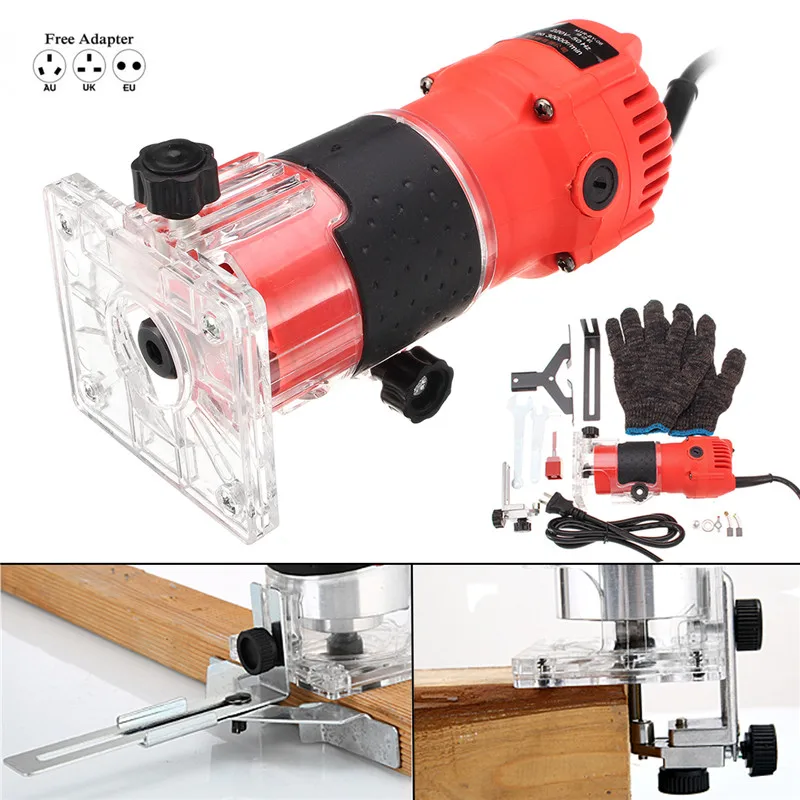 

Wood Electric Hand Trimmer 220V 500W 0.25Inch 30000r/min Collet US Plug Corded Wood Laminator Router Joiners Aluminum Power Tool