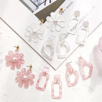 

SOHOT Cute Candy Acetic Acid Acrylic Flowers Shape Women Drop Earrings Geometric Hollow Romantic Resin Jewelry Brincos