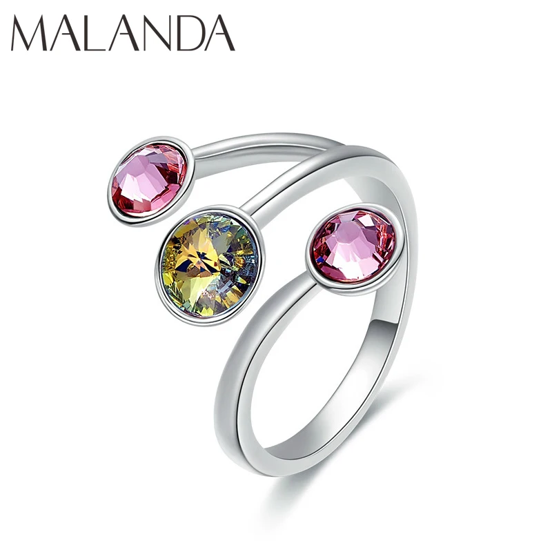 

Malanda New Fashion Open Ring Colorful Round Crystal From SWAROVSKI Rings For Women Wedding Party Rings Accessories Girls Gift