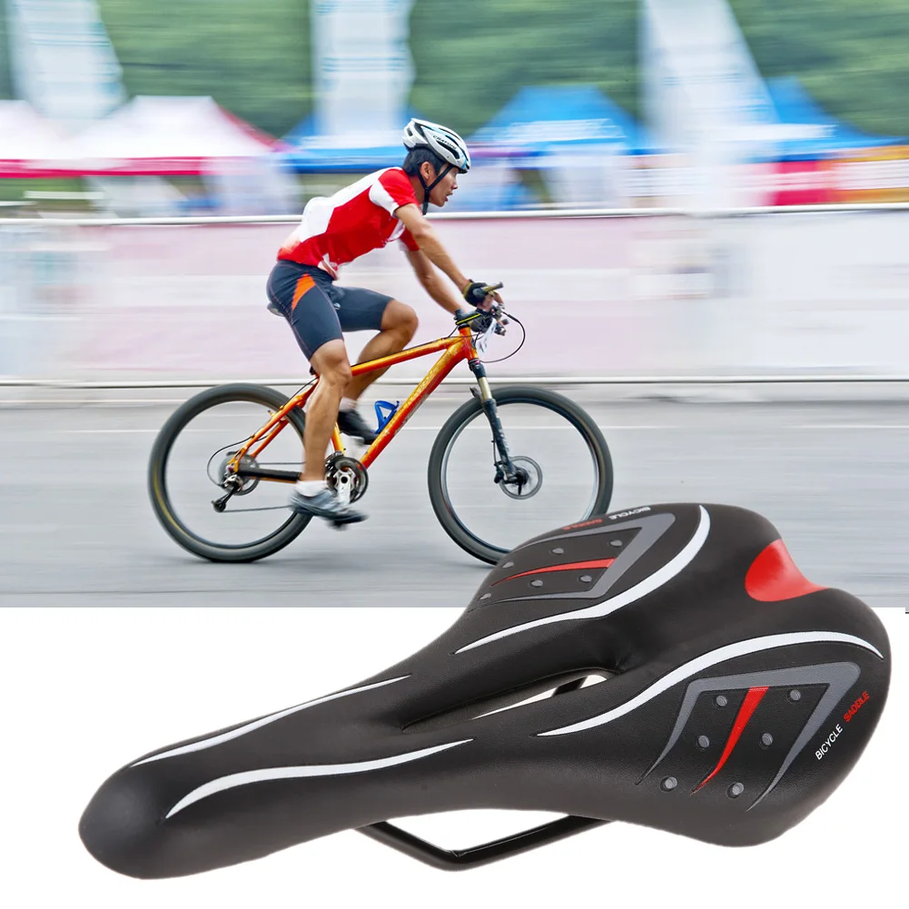 Shock-Proof Hollow Road Bicycle Saddle Breathable PVC Leather Soft Sponge Pad Mountain Bike Front Seat Mat Cycling Accessories Shock-Proof Hollow Road Bicycle Saddle Breathable PVC Leather Soft Sponge Pad Mountain Bike Front Seat Mat Cycling Accessories