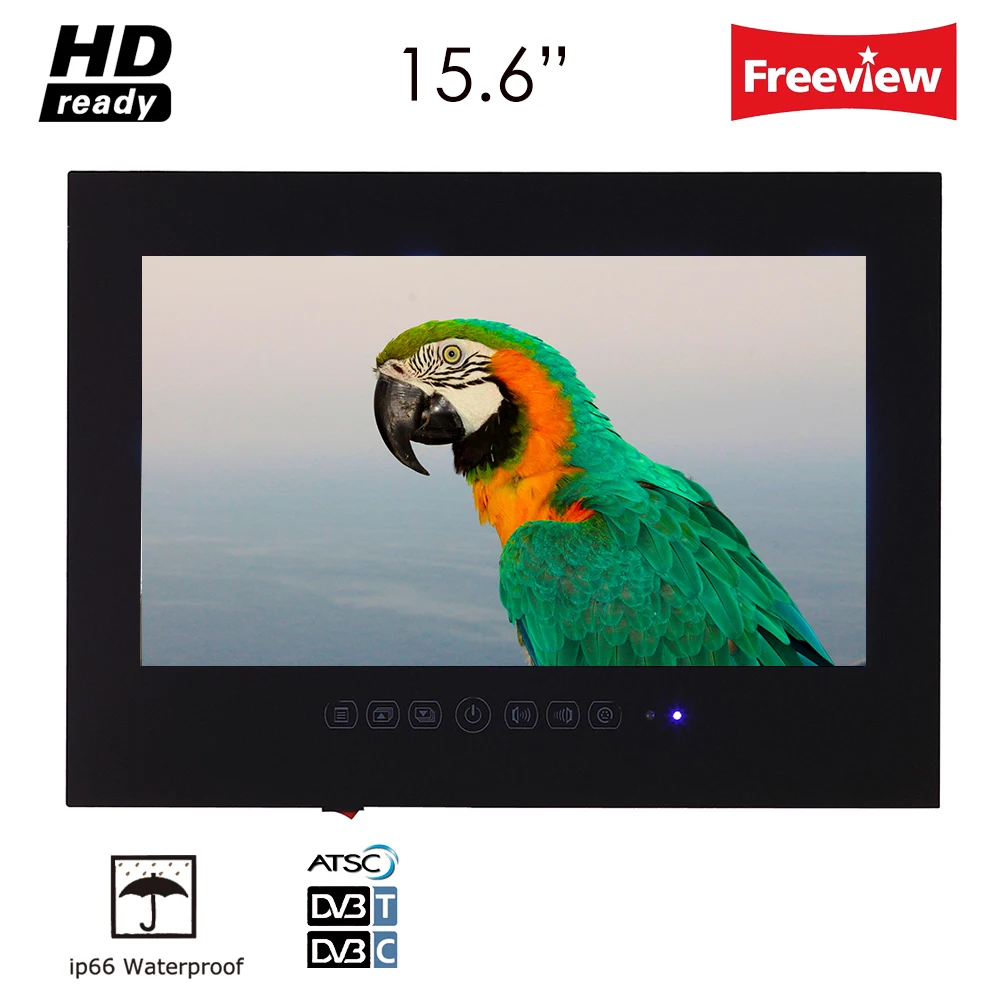

Souria 15.6" inch HD Black Bathroom Frameless IP66 Waterpoof LED TV (ATSC/DVB-T T2) USB Ports Mini Televisions