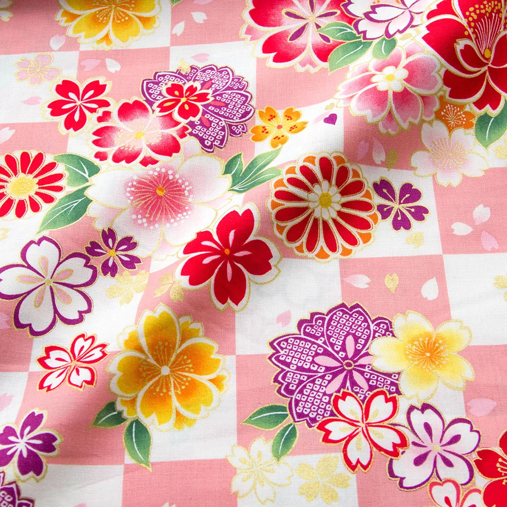 Halfmeter Japanese Kimono Cotton Fabric Floral Print Quilting