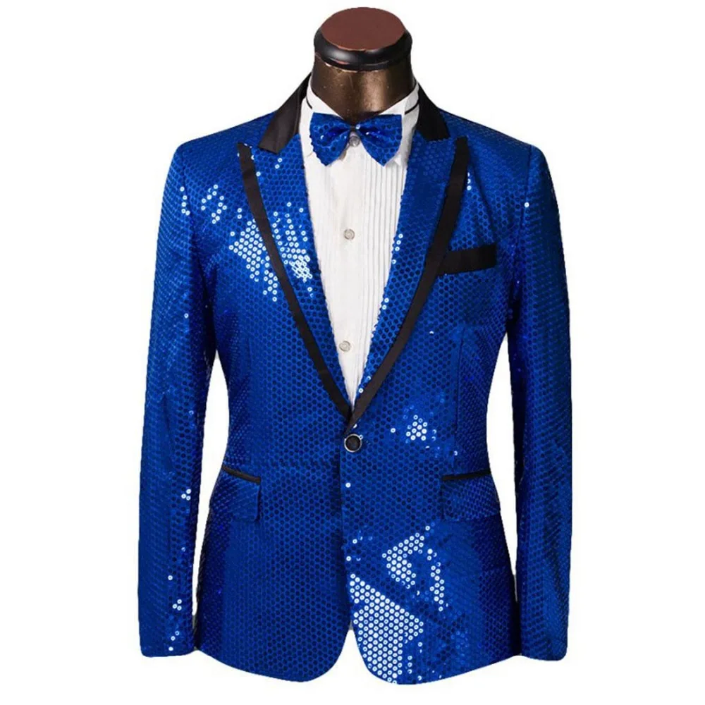 

New Designs Red/Blue Sequins Men Jacket Suit Slim Fit Stage Performance Costume Suits Custom Bar Singer Blazer Vestido One Piece