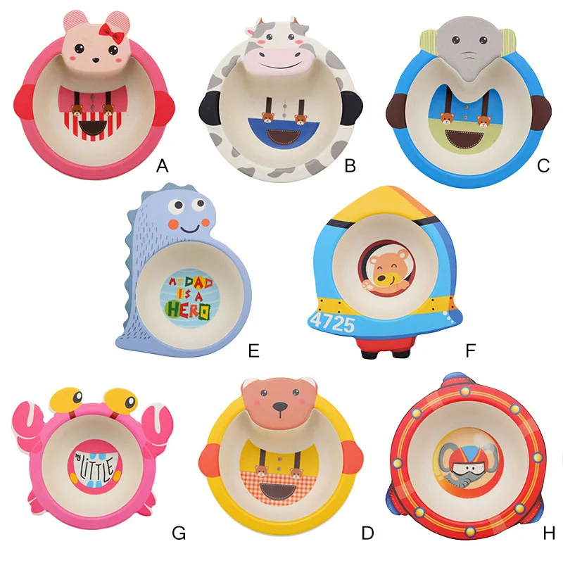 

Kids Tableware Bamboo Supplement Cartoon Portable Food Friendly Fiber Baby Environmentally Set Dinnerware Bowl