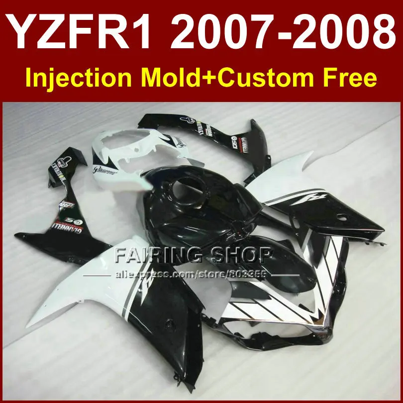 White black fairing set for YAMAHA YZFR1 2007 2008 fairings kits R1 YZF R1 bodyworks YZF1000 YZF 1000 07 08 +7Gifts CD5F