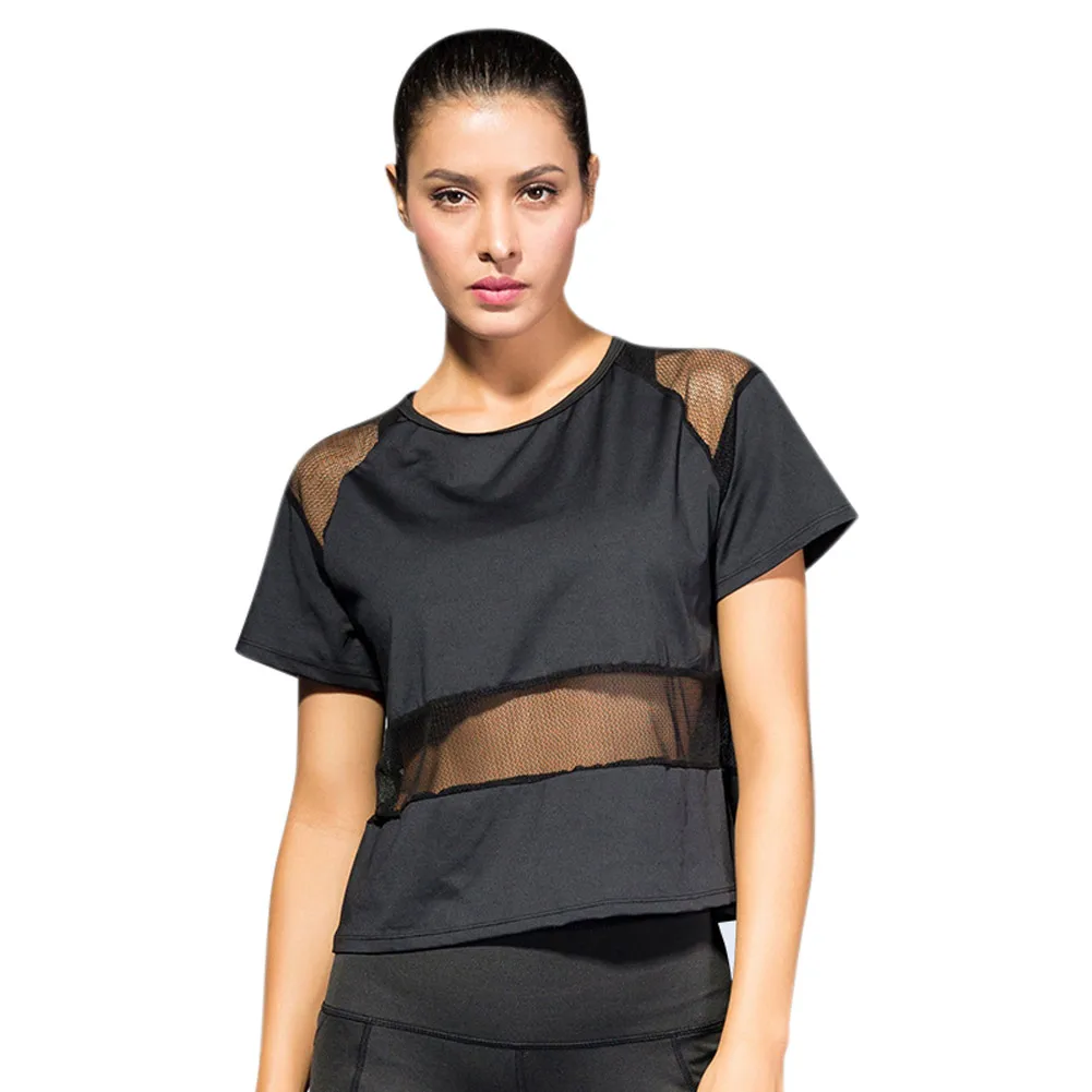 

Women Sportwear Quick-dry Breathable Splice Mesh Loose Tops for Yoga &T8