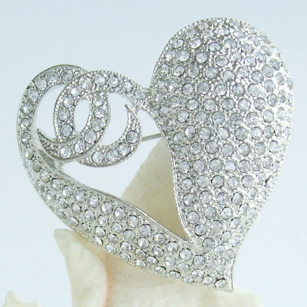 Свадебные 1,9" прозрачный горный хрусталь, страз «любящее сердце» брошка заколка медальон EE04831C1