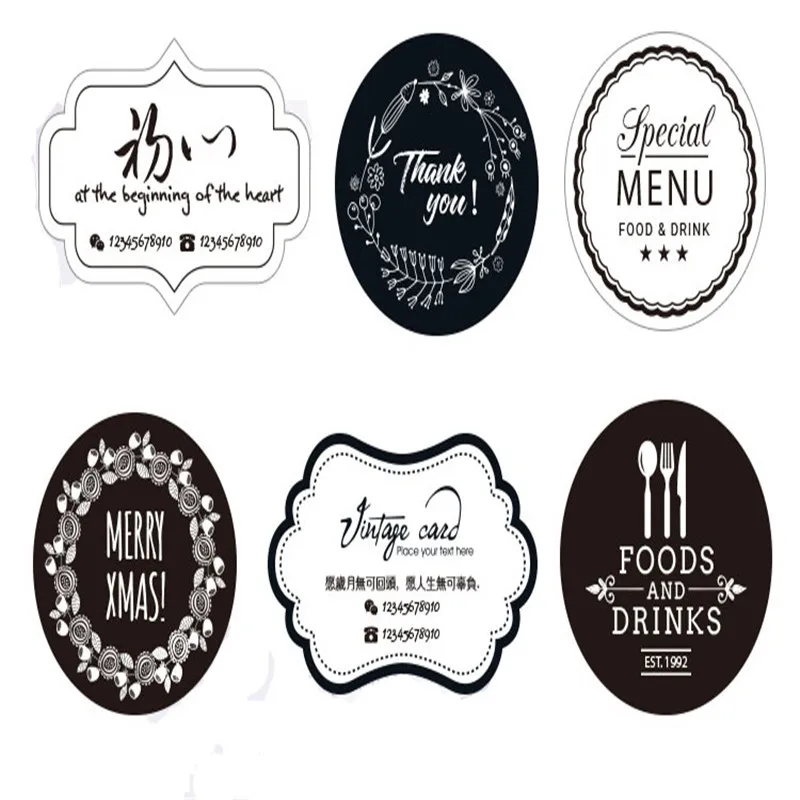 1000pcs Sticker Label Letter Text Logo Flower Plant Design Telephone Number Tag The Label Kraft PVC White Different Type Style