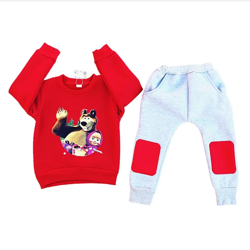 

Russian Eastern Europe Style Kids Fashion Clothing Sets Cartoon Fleece Thickened Kids Suit two Pullovers Sweatshirt +long pant