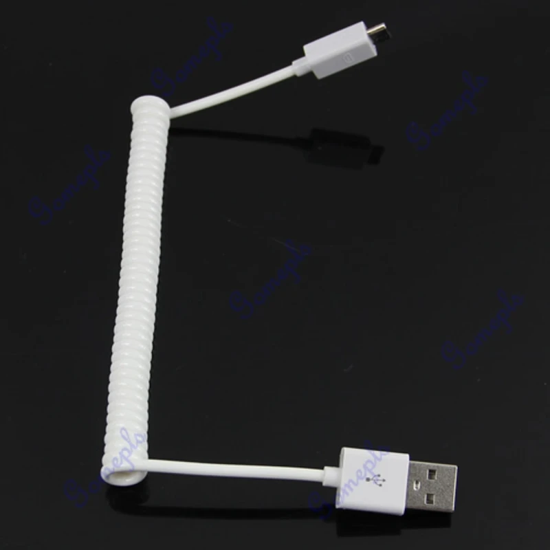 

New A To B Micro Sync Data Charger Adapter Cable White Spiral Coiled USB Type