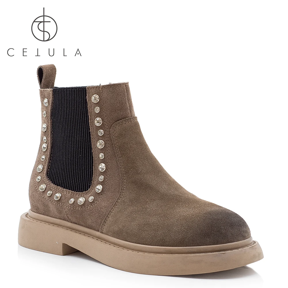 

@Cetula 2018 Handcrafted Traditional Easy Pull-on Smooth Suede Female Chelsea/Beatle Ankle Boots ft.Brushed Toe&Diamonds