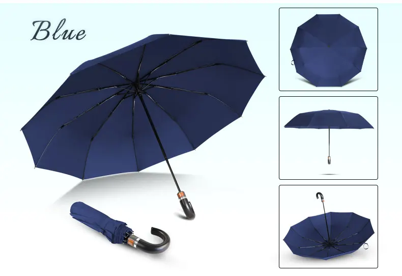 Классический мужской зонт с кожаной ручкой, автоматический, 10 ребер, ветрозащитный, 3 складных зонта, Зонт от дождя, женский, деловой, мужской, качественный зонтик