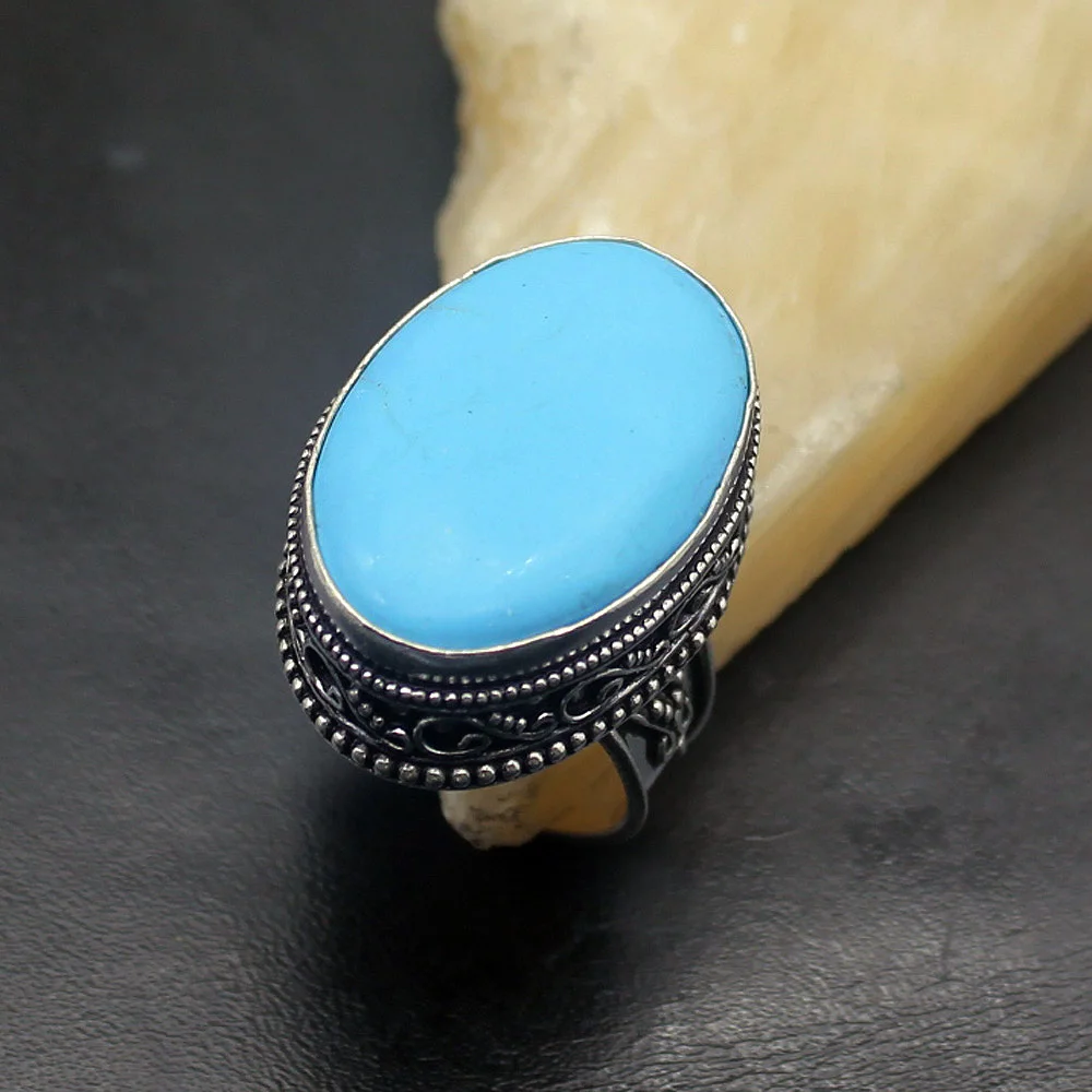 

Fantasy Solitaire Oval Natural Blue Jasper925 Sterling Silver Fashion Jewelry Band Ring Size 8 TF653