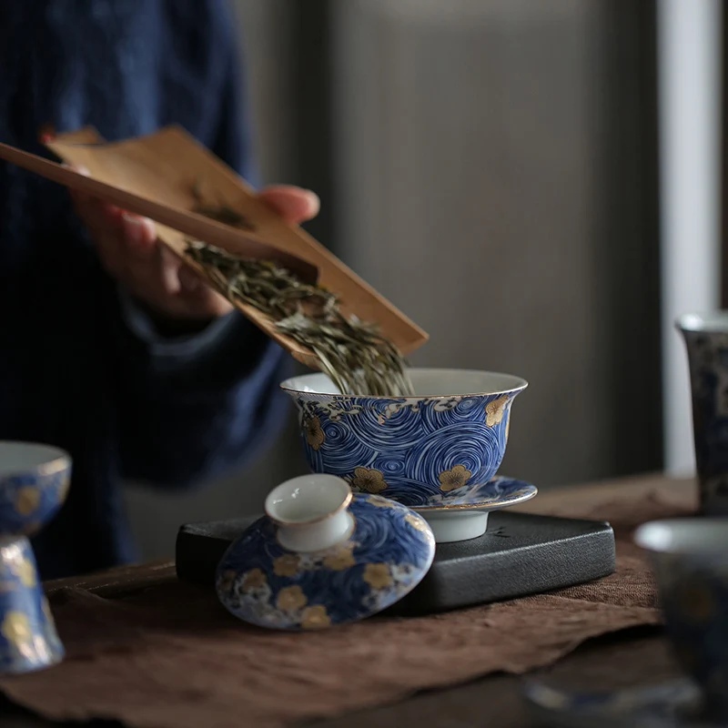 PINNY "STARRY NIGHT"Color Enamel Gaiwan Handpainted Ceramic Tea Tureen Kung Fu Tea Set Chinaware Chinese Service