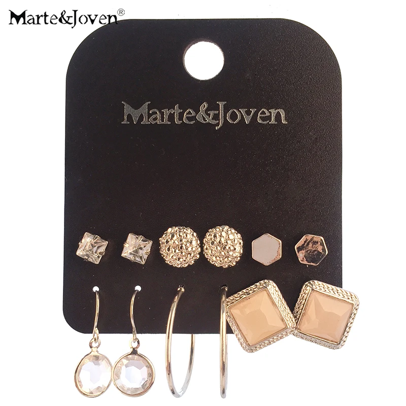 

Marte&Joven Popular Geometric Stud Earrings Set for Women 6 Pairs/set Silver Tone Jewelry Include Square/Round/Hexagon Earring