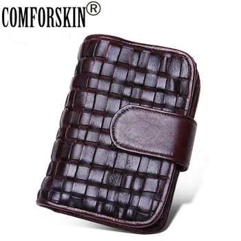 

COMFORSKIN Luxurious Handmade Knitting Fashion Weave Pattern Cow Leather Notebook Style Men Wallets with Detachable Zipper Purse