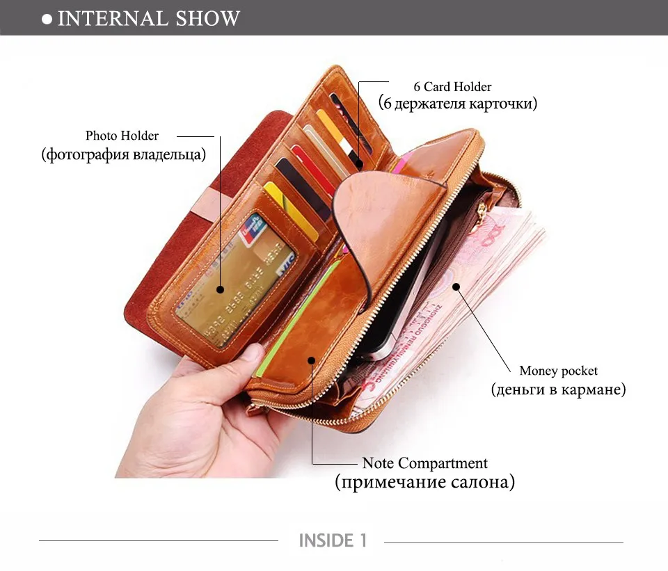 Винтажные мужские кошельки из натуральной кожи, длинный дизайн, на молнии, держатель для карт, кошелек, многофункциональный, Carteira Feminina, кошелек для женщин