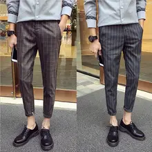 28-42 Мужская одежда модный стилист волос летние клетчатые обтягивающие брюки полосатые брюки длиной до щиколотки плюс размер певицы костюмы