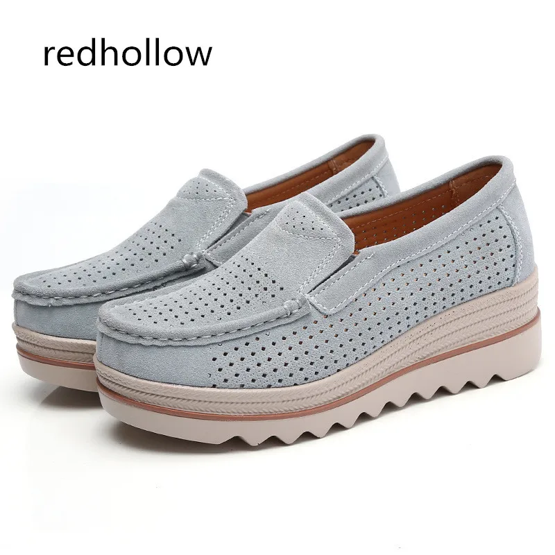 

Spring Women Flat Platform Slip On Loafers Shoes Lady Sneakers Shoes Suede Leather Hollow Casual Shoes Flats Moccasins Creepers