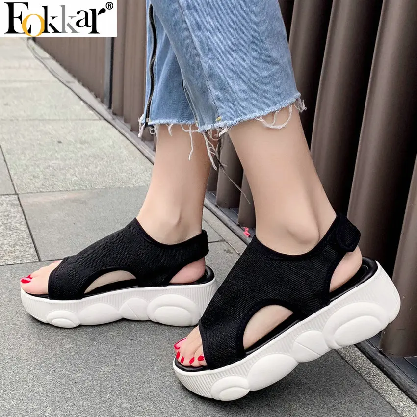 

Eokkar 2019 Women Sandals Platform Wedges Heel All Match Summer Solid Buckle Strap Open Toe Sandals Ladies Pumps Plus Size 34-45