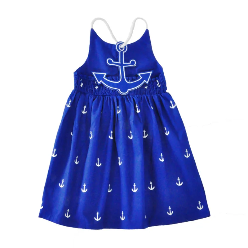 Летние платья для маленьких девочек с рисунком якоря, синий сарафан для девочек, пляжный праздник, детское платье, детская одежда, Vestido