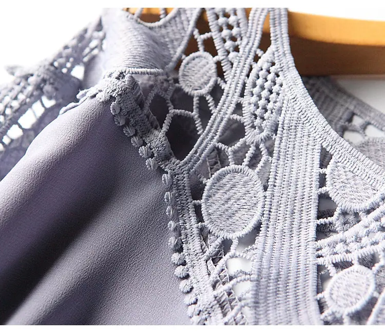 New Summer Tops Large Size Chiffon Blouses Women Korean-style Hollow Lace Patchwork Shirts Femme Casual Short Sleeve Blusas Mujer De Moda 2019 (17)