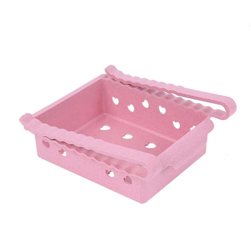 Кухонная коробка для хранения холодильника, контейнер для еды, свежая распорка, стеллаж для хранения, выдвижной ящик, свежий сортировочный Органайзер - Цвет: Розовый