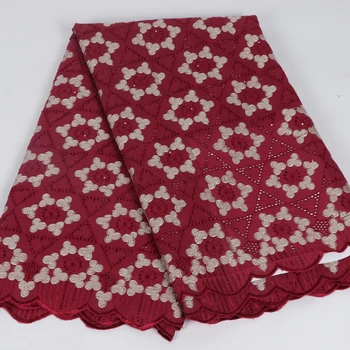 

High Quality Wine Bridal Cotton Embroidery Voile African Swiss Lace C33-7