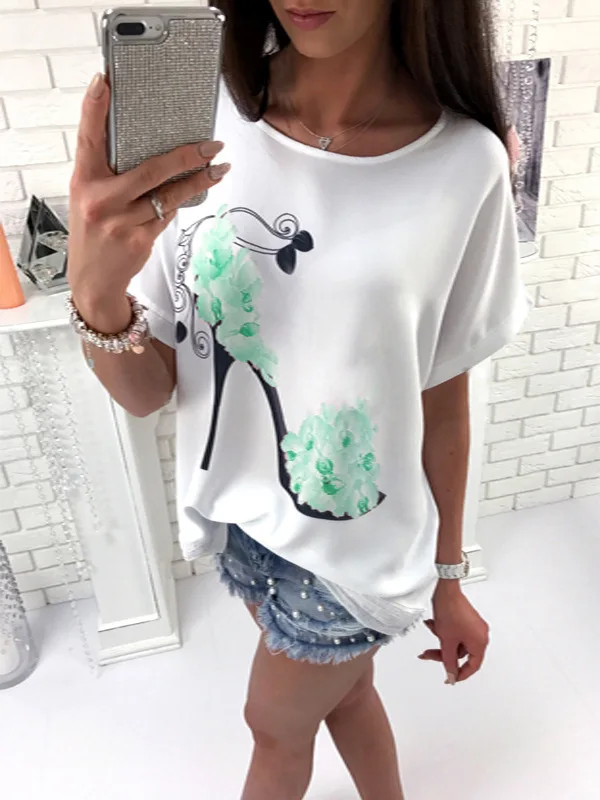 

New Arrival Summer Casual Female T-shirts O-neck Batwing Sleeve Printed Loose Tees Plus Size 3XL Women Clothing Women'sTops