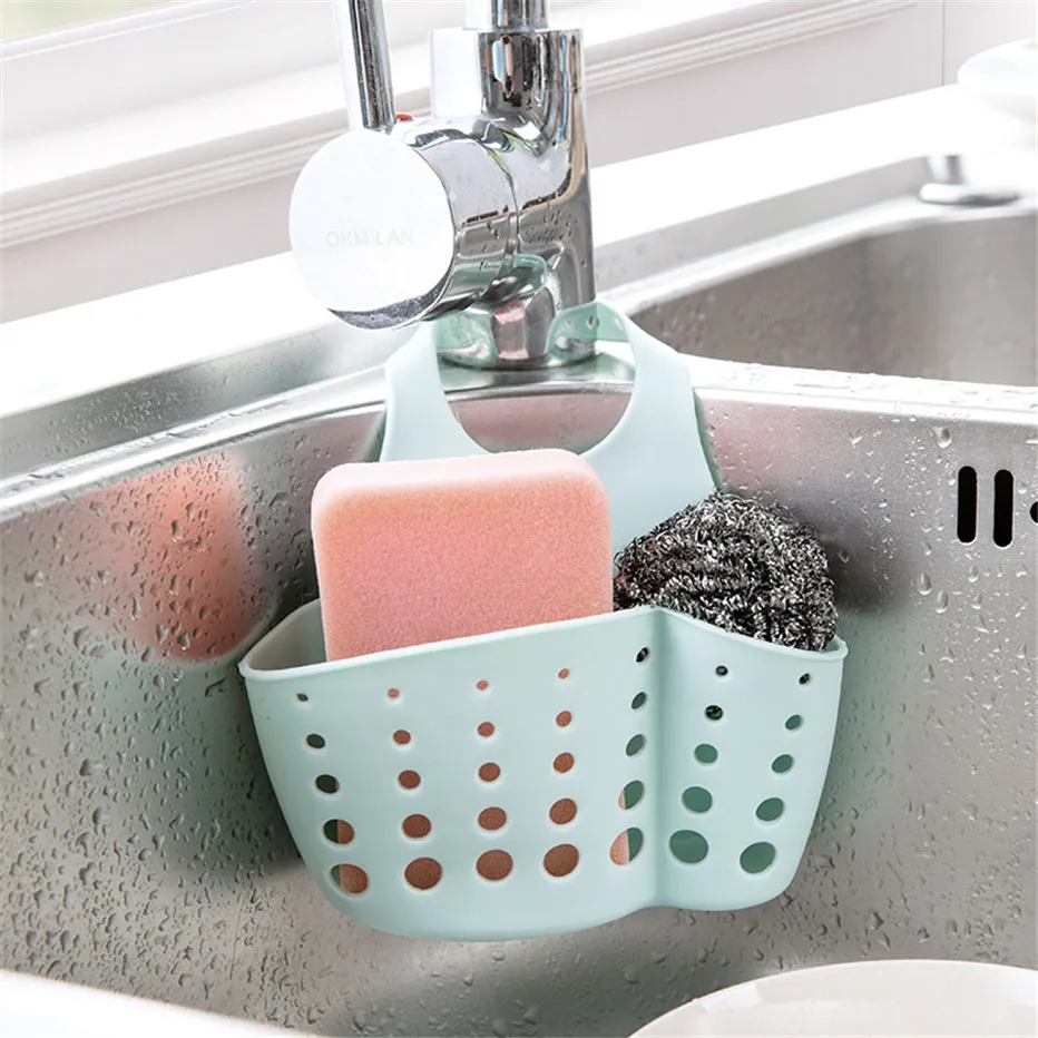 Kitchen Sponge Drain Holder Sink Sponge Storage Basket Kitchen Tools Rack Bathroom Organizer Soap Shelf Hanging Basket2