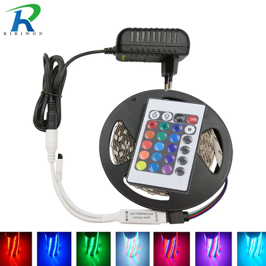 cheap 5m 10m LED Strip SMD 2835 RGB Wamr White Bule LED Light Flexible Ribbon Stripe DC 12V RGB Diode Tape with IR Controller Adapter