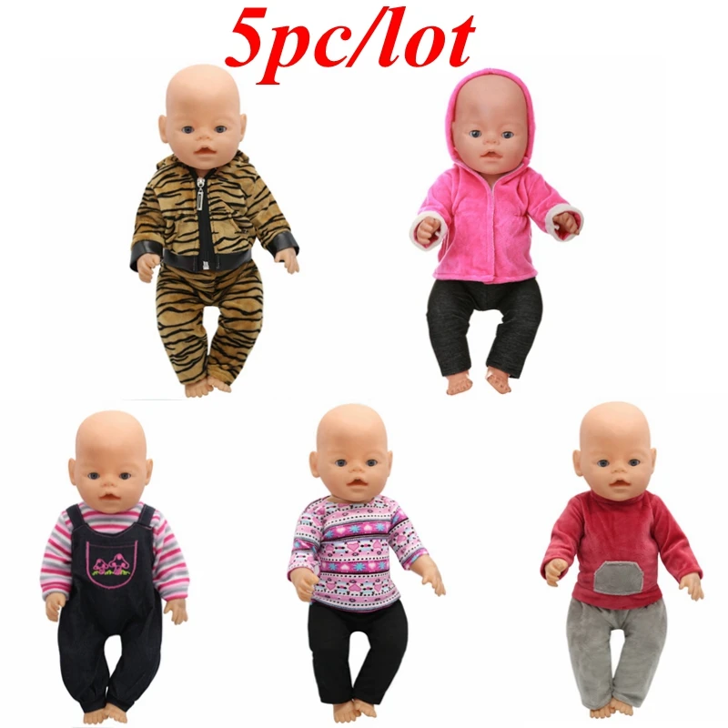 

5pc/lot Baby Doll Clothes Cute Jacket + Trousers Suits Jumpsuits Fit 43cm Zapf Baby 16-18 inch Doll Accessories Z19