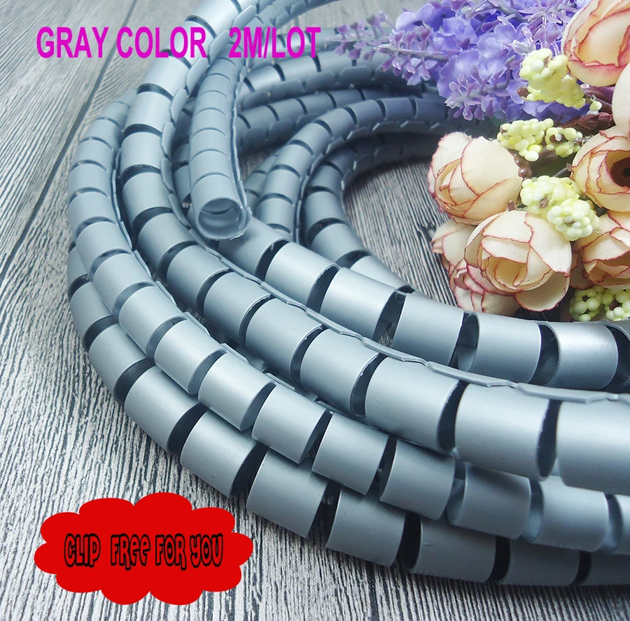 

2M gray Spiral Wire Organizer Wrap Tube Flame retardant spiral bands Cable casing Cable Sleeves Winding pipe Zipper clip