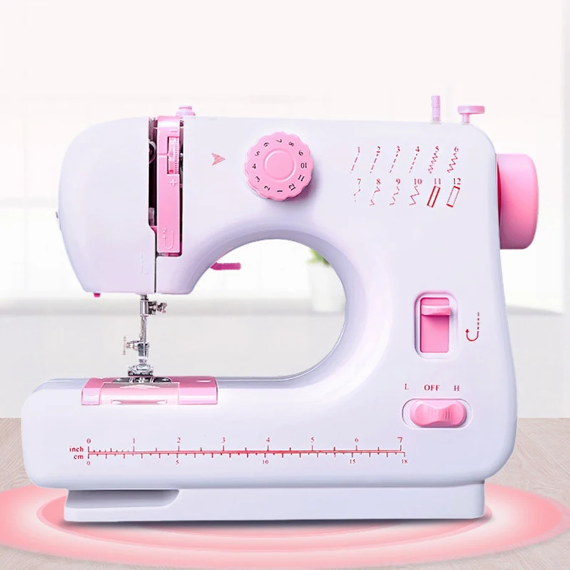 White and pink Швейная машина бытовая многофункциональная двойная нить и скорость свободный руки крафтинг машина для починки Портативный 2 скорости 12 Stitche - Цвет: White and pink