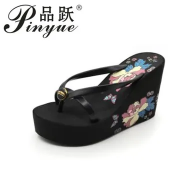 

Summer Women Sandals Casual Style Floral Flip Flops High Platform Wedges Hot Shoes Woman Size 35-39