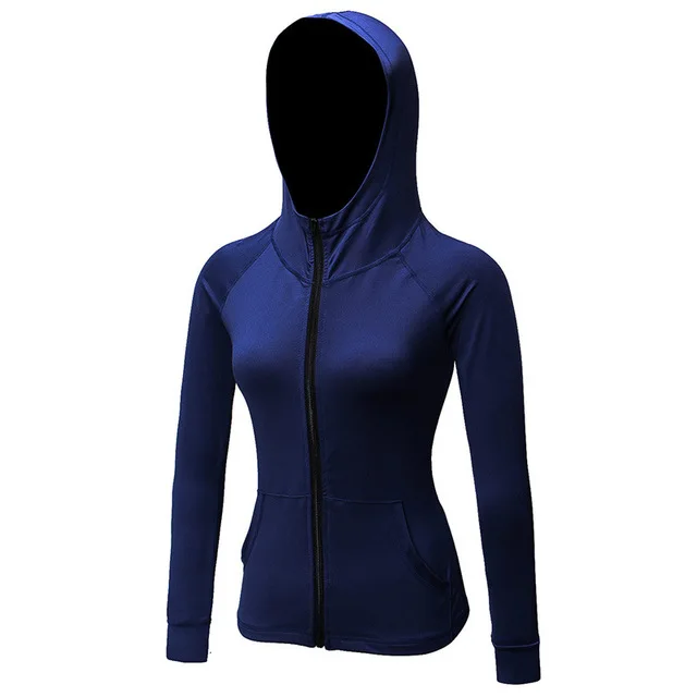 Женская спортивная куртка для фитнеса Женская Спортивная одежда для бега Женская толстовка с капюшоном куртка для фитнеса Толстовка для тренировок - Цвет: Navy Blue