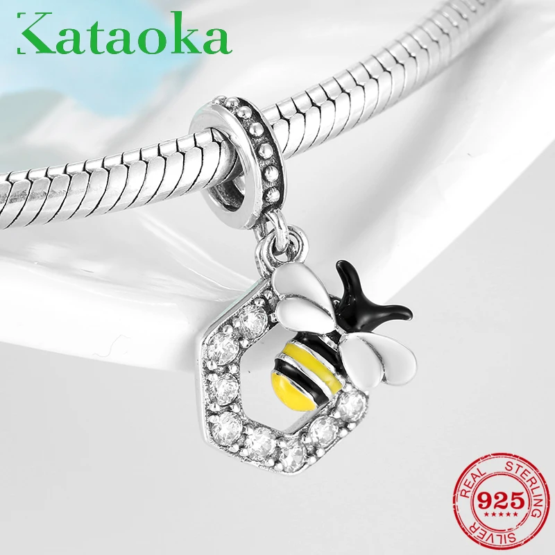 

2019 Hot sale 925 Sterling Silver Bee and honey pendants Beads fits Original Pandora charms Bracelet Jewelry Making