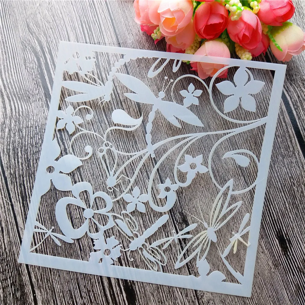 

Scrapbooking tool card DIY album masking spray painted template drawing stencils laser cut templates dragonfly flower SD323