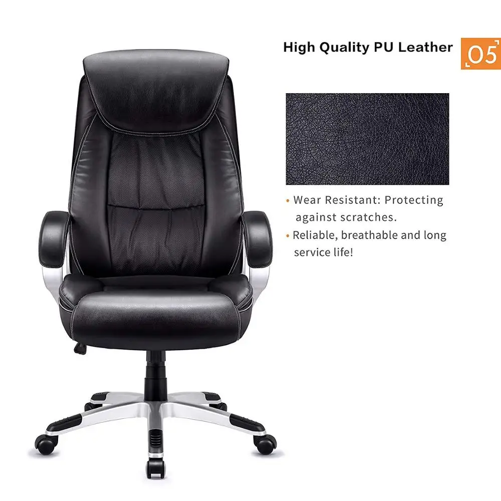 High-Back Executive Office Chair Faux Leather Large Seat Computer Desk Chair Ergonomic Design Adjustable Seat Height