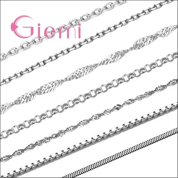 Genuine 925 Sterling Silver Jewelry Link Chains Necklace for Men Women with Lobster Clasps Findings 10Pcs Fine 10 Styles