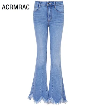 

Women jeans Slim spring Autumn Boot Cut Pants tassel irregular High waist Full Length jeans Woman