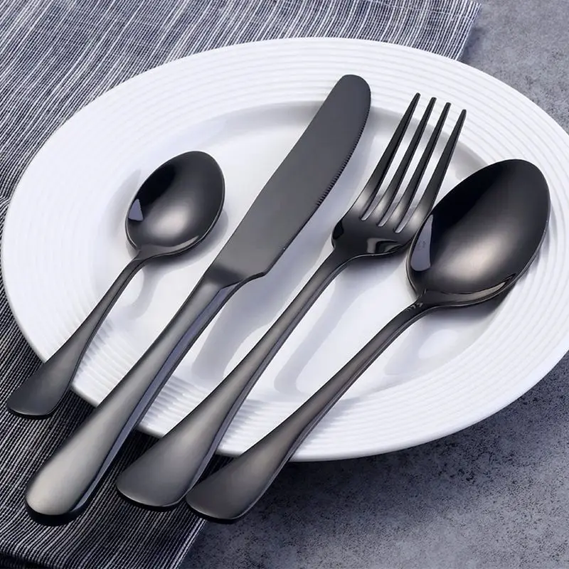 Black Stainless Steel Cutlery Set Teaspoon Dinner Fork Knife Western Tableware Dinnerware Kitchen Tools