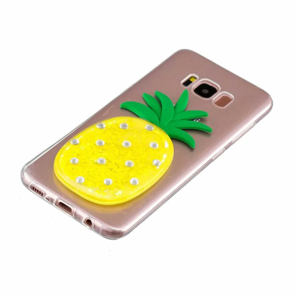 3D Pineapple DIY Diamond Bling Liquid Clear Soft Case Cover For Samsung Galaxy S7 Edge S8 Dynamic Quicksand Capa For S8 Plus S7 (3)