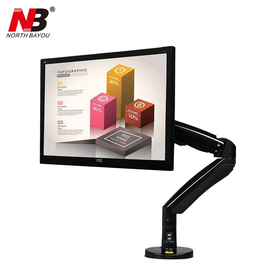 NB F100A газовая пружинная рукоятка 22-35 дюймов экран монитор держатель на 360 вращается наклон поворотный Настольный монитор кронштейн с двумя usb-портами