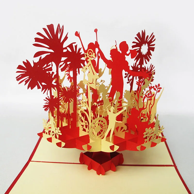 2 Colors 3D Laser Cut Handmade Happy Family Paper Invitation Greeting Card with Envelope Festival P - 32804116959
