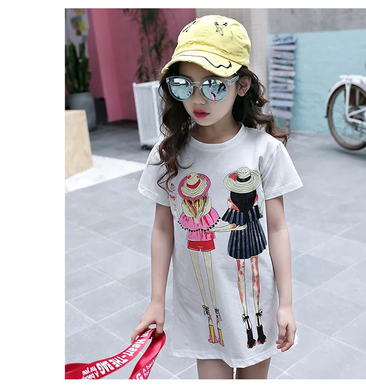 Soft Cotton T shirts For Girls Teenagers Dress Cartoon Long Tops Summer Fashion Kids Clothes Casual Short Sleeve Children's Tees (11)